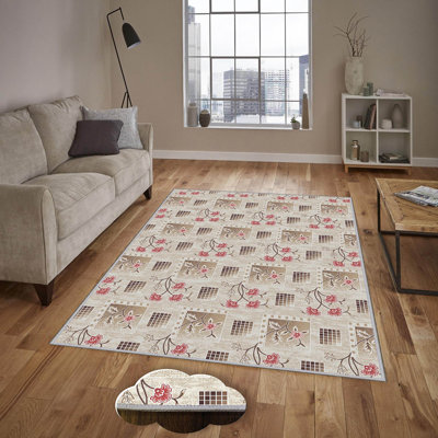 Tapis floral tissé à la machine Mckinnis en beige / brun clair / rose