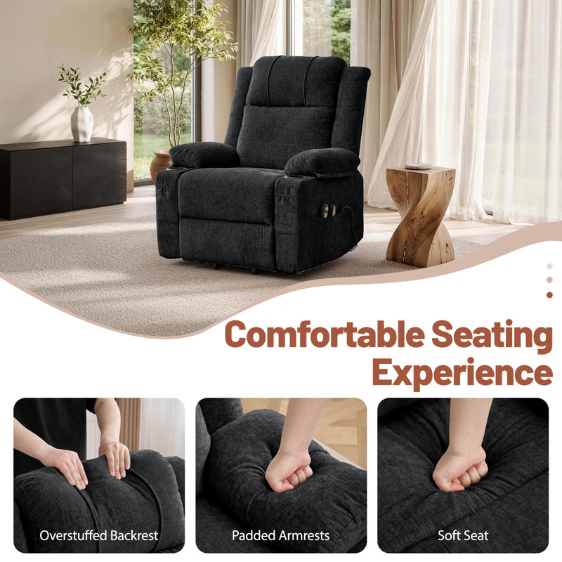 Power Lift Recliner Chair for Elderly with Massage and Heat,Electric Lift Reclining Chair with Side Pockets and Cup Holders,Massage Recliner Chair for Living Room