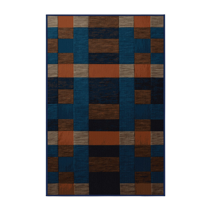 Machine Washable Checkered Purple Area Rug