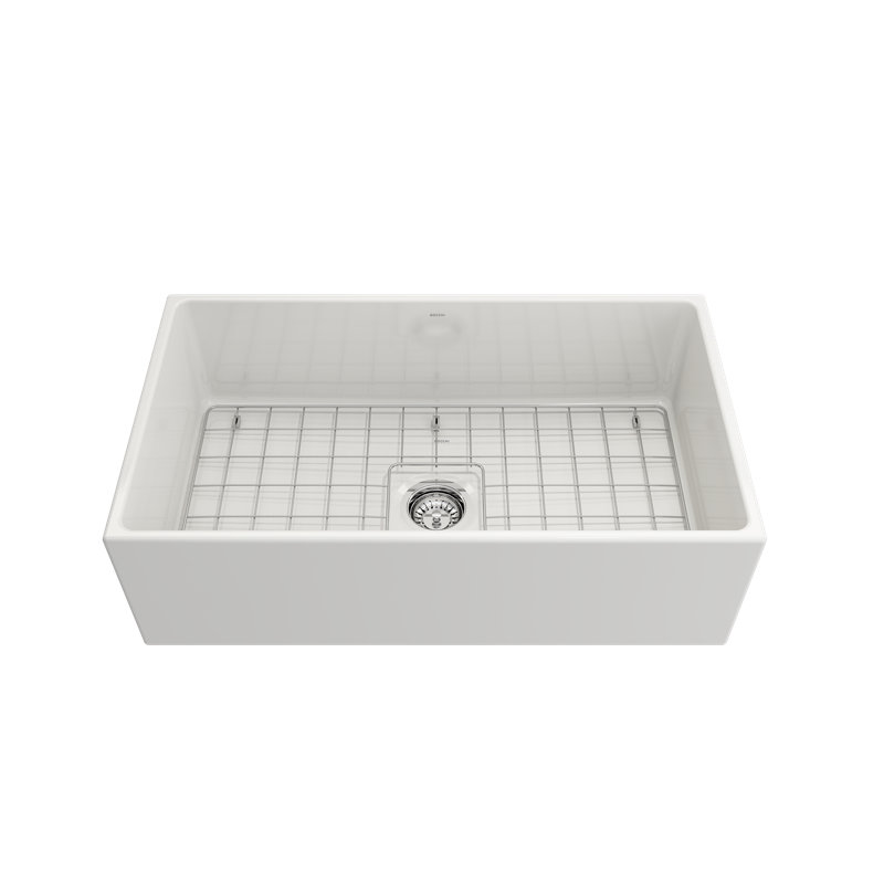 White Fireclay Farmhouse Apron Front 33'' Single Bowl Kitchen Sink