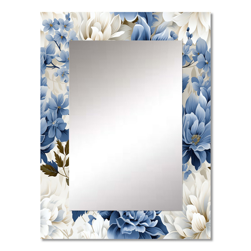 Motif victorien floral bleu et blanc Antoanela - miroir mural floral, 32 po x 24 po