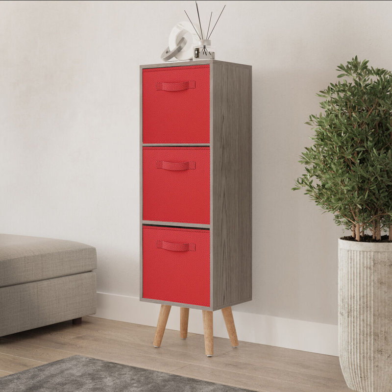 Fika 30cm W 3 - Drawer Chest of Drawers, Red/Pine