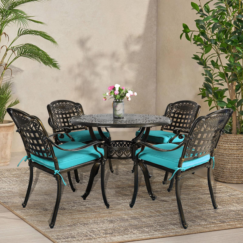 Newton 4 - Person Patio Dining Set with Round Table , Cushions Included, Khaki