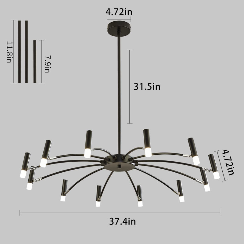 15-Light Dimmable LED Modern Chandelier, 60" H x 38" W x 38" D