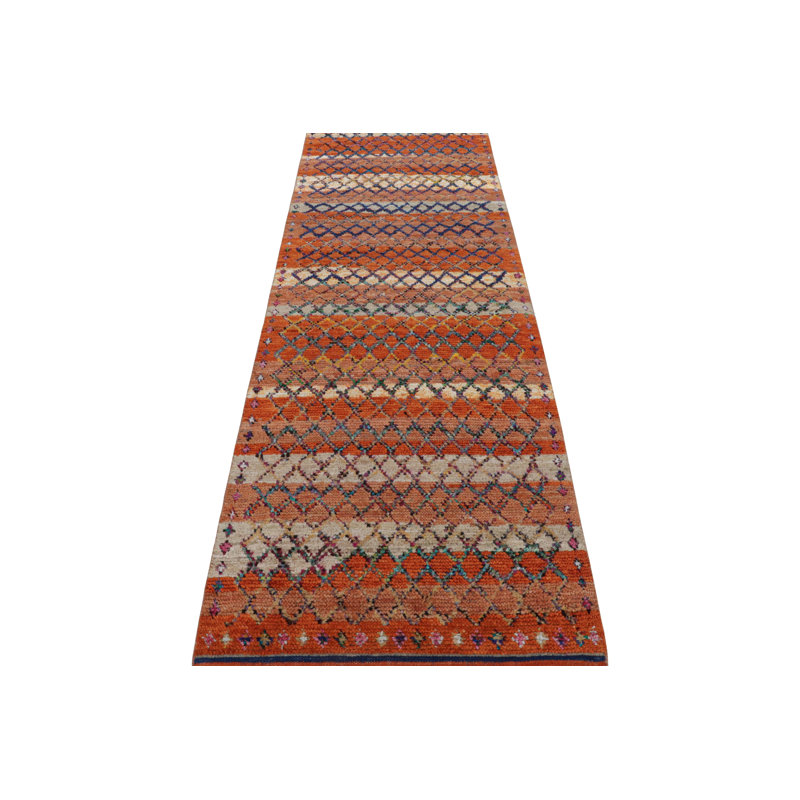 Moroccan Hand Knotted Geometric Area Rug, Runner 2'6" x 8'