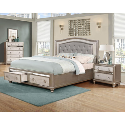 Eastern King Storage Panel Bed Metallic Platinum