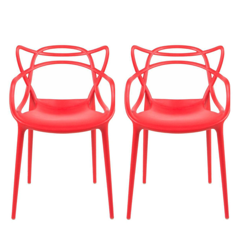 Chaise avec accoudoirs empilable Aswar, Rouge