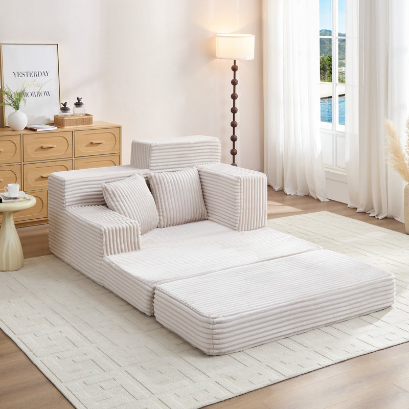 Boneless Eluren Corduroy Sleeper Sofa Bed, Foldable Floor Sofa Lounge Couch For Living Room, White