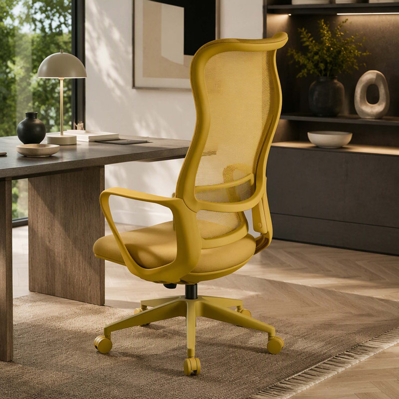 Ergonomic Colourful Office Chair 350LBS Home Office Mesh Breathable High Back, With Adjustable Lumbar Support Computer Chair, Integrated Moulded Foam Seat Cushion, Fireproof (Yellow)