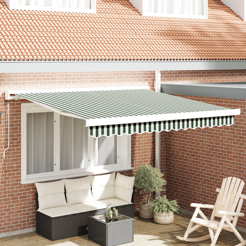 Longshore Tides Retractable Patio Awning, 300 cm W x 250 cm D, Green Striped