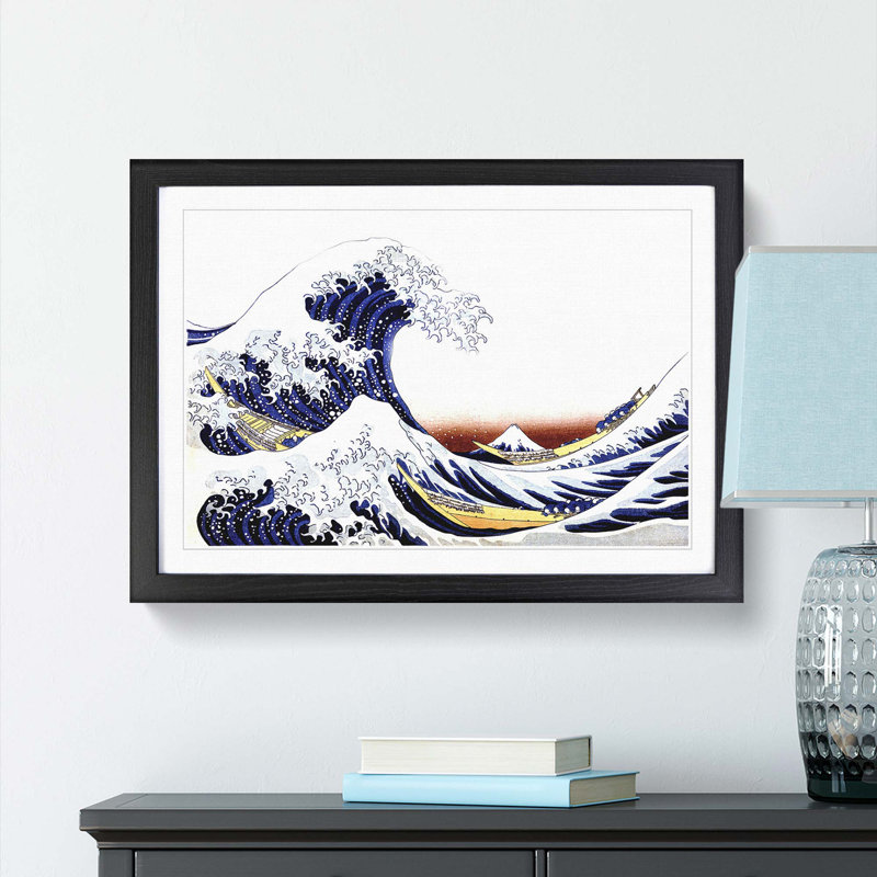 The Great Wave of Kanagawa by Katsushika Hokusai - Picture Frame Painting Print, 27cm H x 36cm W x 2cm D, Black Framed