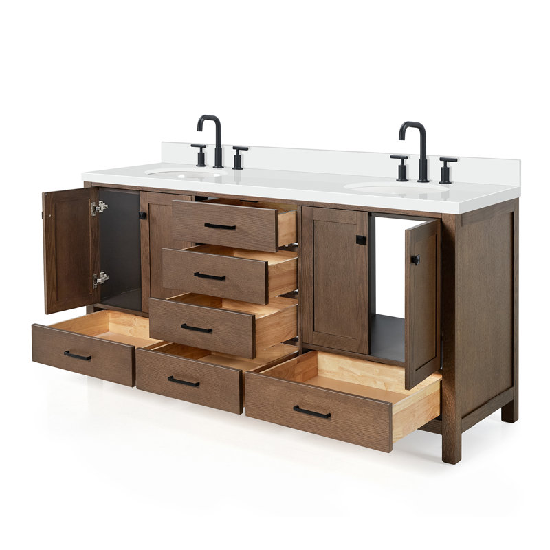 Amariani 73" Double Bathroom Vanity Set, Brown Oak, Oval