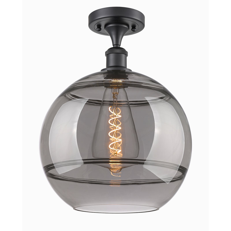 Plafonnier semi-encastré 1 lumière Ballston - Adrieanna, Noir mat, H 14,63 po x l 12 po x P 12 po, Gris fumée clair