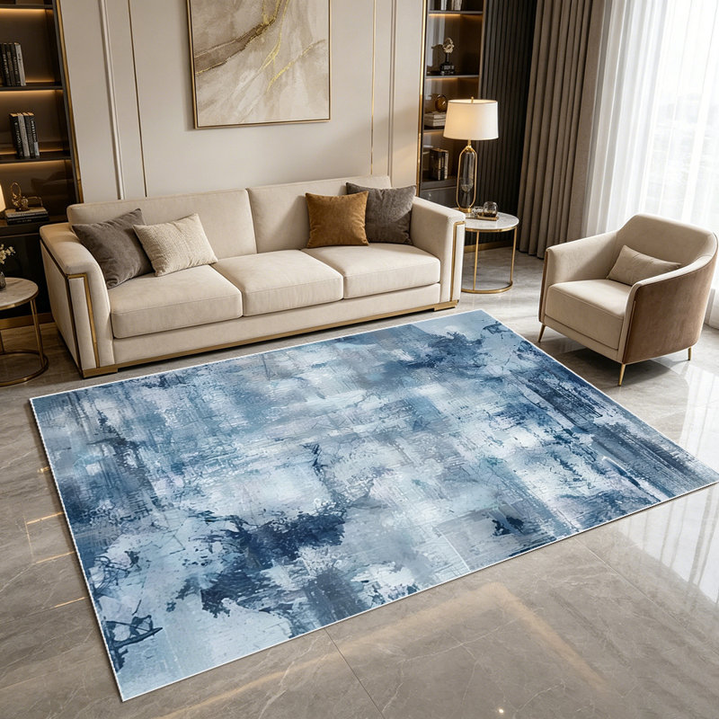1PC Abstract Blue Distressed Watercolor Brushstroke area rugs for Living Room, Soft and Comfortable, Suitable for all seasons, easy-to-maintain, machine washable Indoor floor mat, Under Table Farmhouse suitable for dining table, bedroom, kitchen,