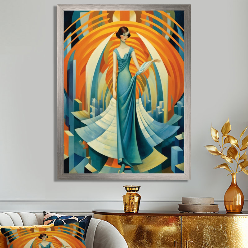 Art Deco Cosmopolitan Gracieuse danseuse en bleu - mode femme, reproduction sur toile encadrée, H 40 po x l 30 po x P 1,5 po