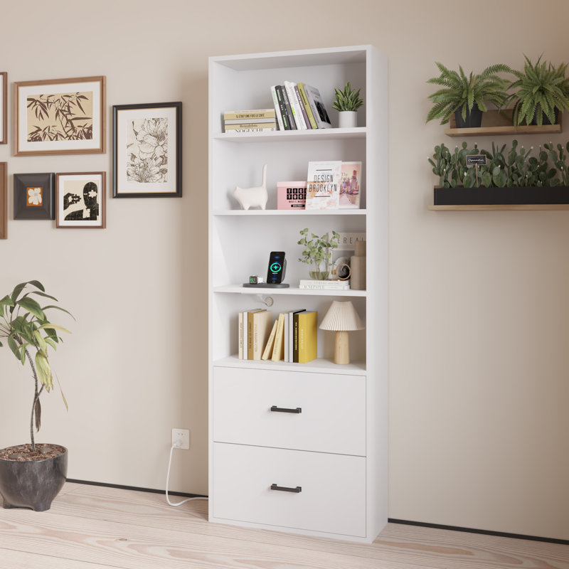 Vitrine blanche avec 2 tiroirs 2 tiroirs et 2 prises USB 2