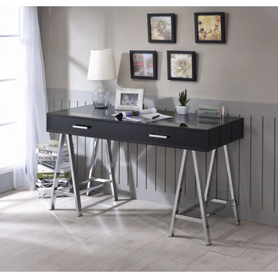 Black High Gloss & Chrome Finish Writing Desk W/USB