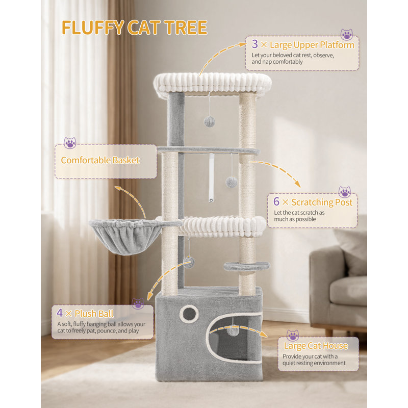 151 cm H Cat Tree / Condo, Light Grey