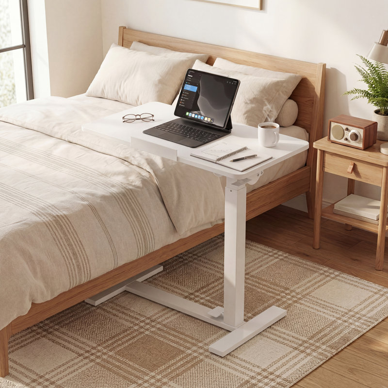 Table d'appoint à hauteur réglable en forme de C, Blanc