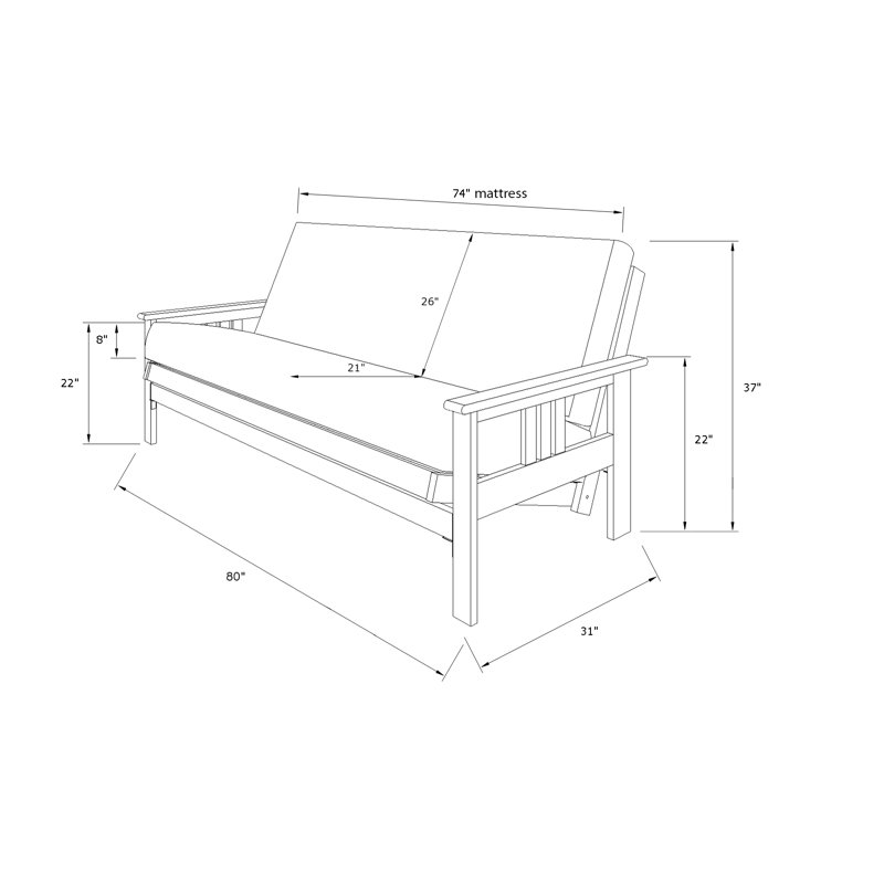 Structure de futon grand lit Stratford, matelas non inclus, Noyer cendré