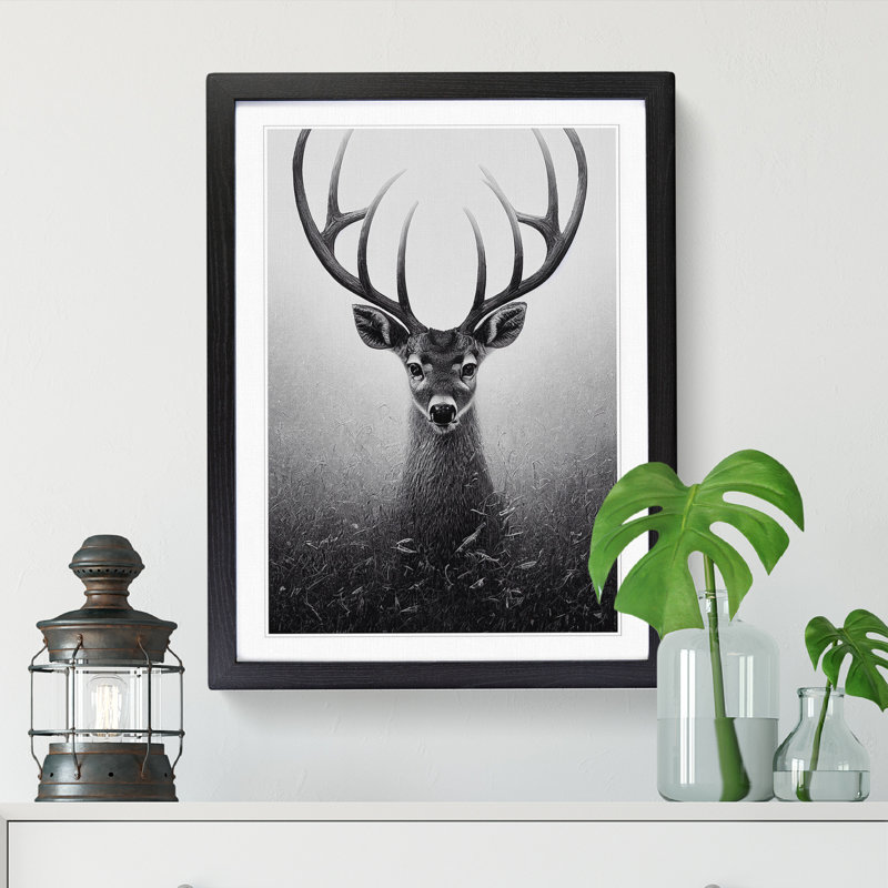 Arkady Curious Deer - Picture Frame Print, 64cm H x 46cm W x 2cm D, Oak