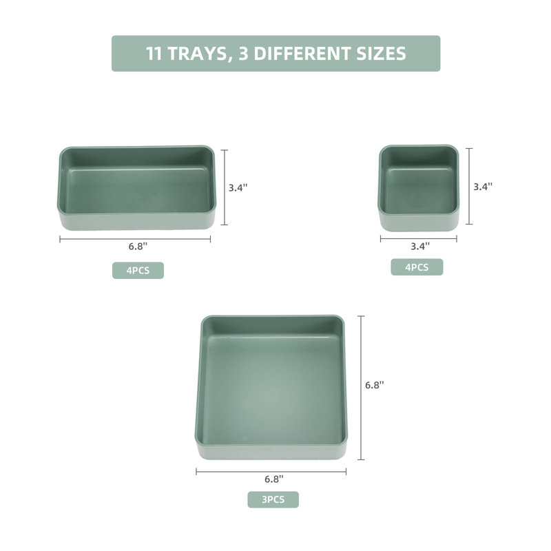 Ensemble de 11 tiroirs de rangement empilables, plateaux de rangement de bureau multi-tailles