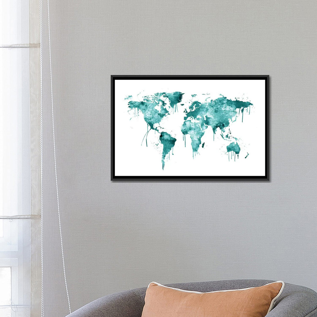 " Watercolor Map Of The World Map, Teal " by Michael Tompsett East Urban Home Mat 