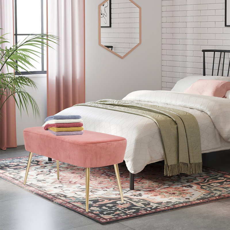 Collada Velvet Upholstered Bench, Pink