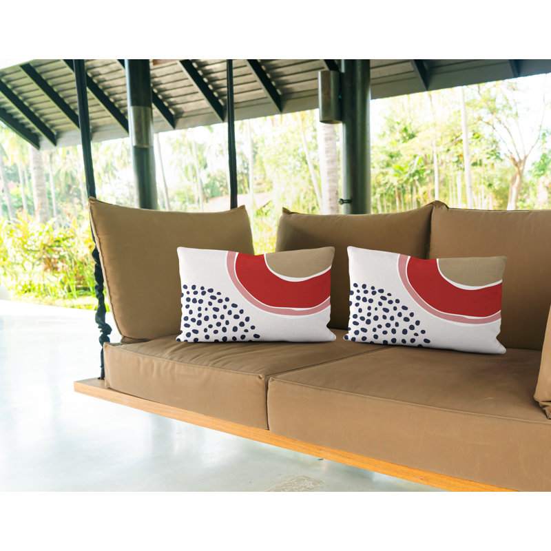 Housse et insert de coussin rectangulaire en polyester pour l'intérieur et l'extérieur, Rouge / bleu marine / beige