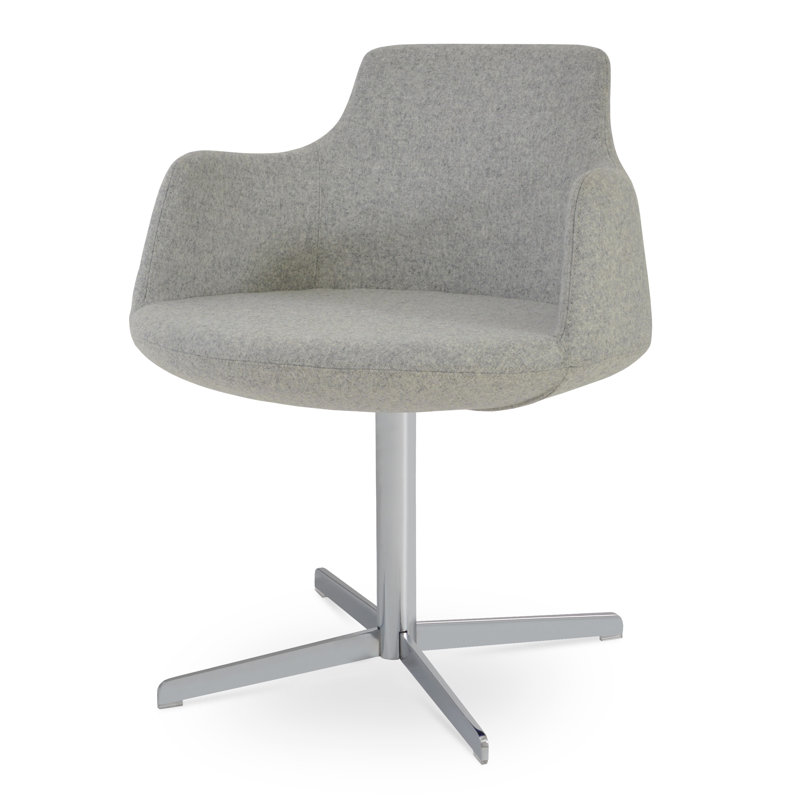 Dervish 4 Star Swivel Arm Chair, Brass, Camira Wool - Silver