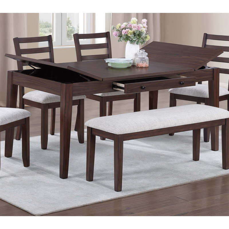 Table de salle à manger de couleur noyer avec tiroirs encastrés et plateau de rangement 1 pièce, H 30 po x L 66 po x l 36 po
