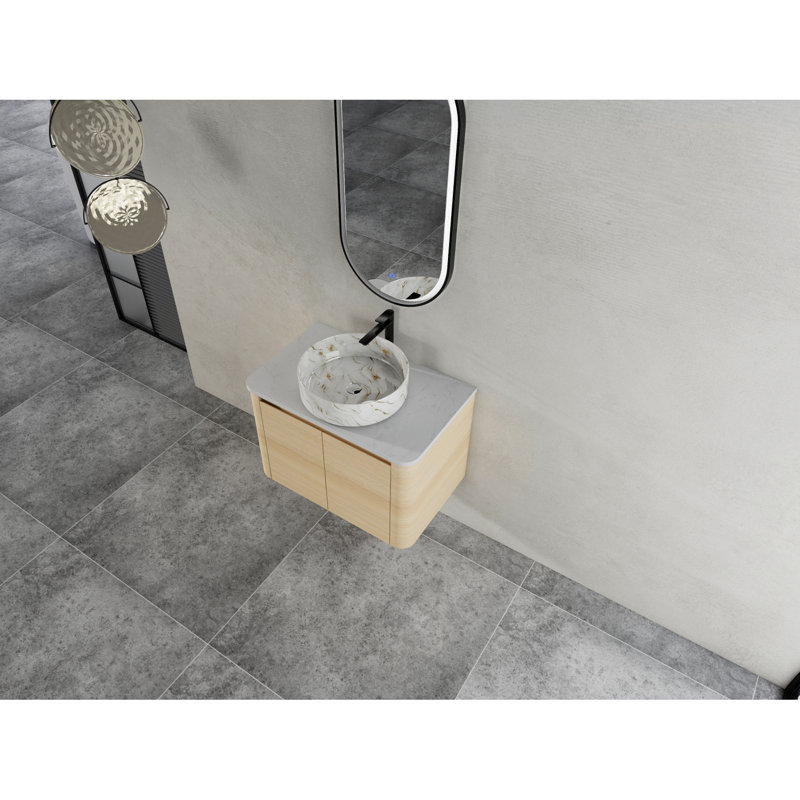 Meuble-lavabo mural avec lavabo en céramique, portes à fermeture en douceur