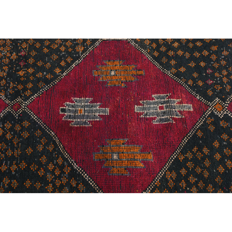 Tapis rouge en laine Kilim, motif géométrique 37,8 x 124,8
