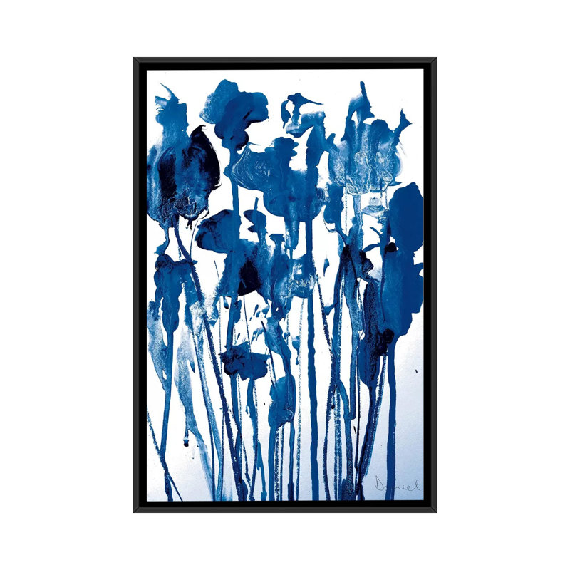 «Navy Flowers», reproduction sur toile, H 26 po x l 18 po x P 1,5 po, Toile avec cadre noir