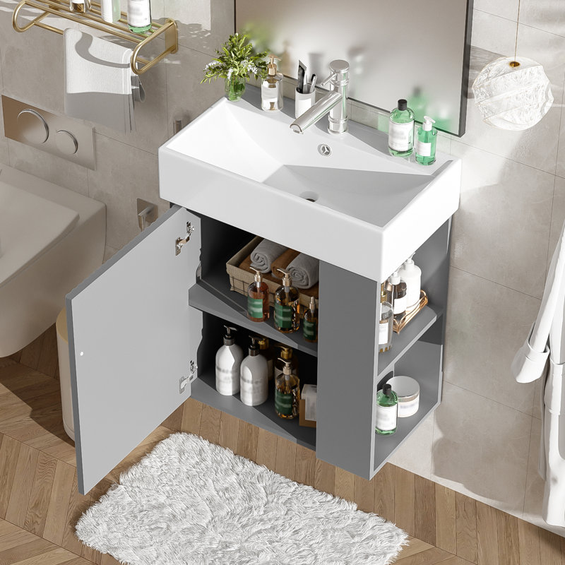 Mahyar 21.6" Modern Floating Bathroom Vanity with Ceramic Sink, Gray