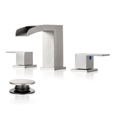 8-Inch Widespread Waterfall Bathroom Sink Faucet 2-Handle 3-Hole with Drain Assembly Brushed Nickel