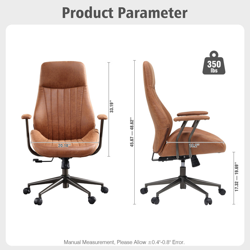 Albaugh Ergonomic Office Chair, High Back Swivel Rolling Executive Chair, Mid-Century Faux Lether with Lumbar Support, Large Computer Desk Task Chair with Suede Fabric for Home
