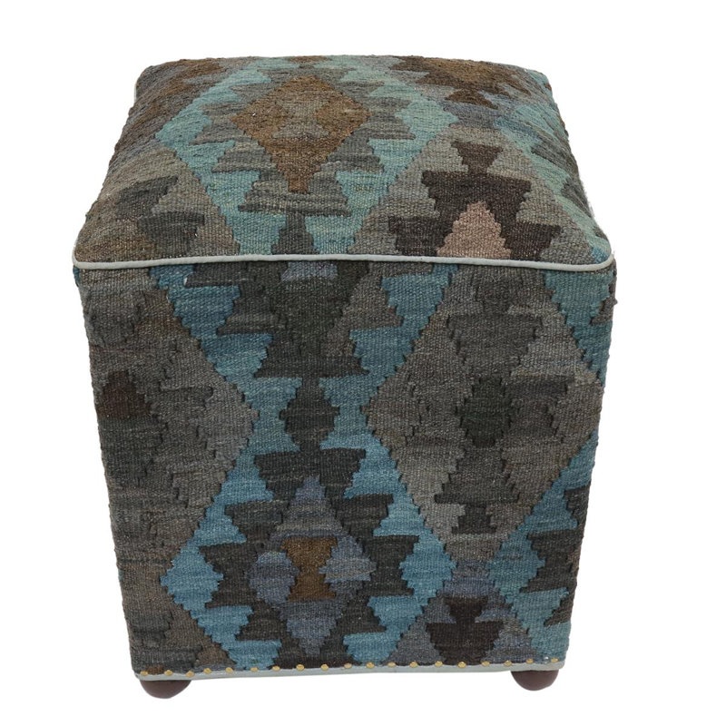 Aprea Upholstered Ottoman, Brown/Blue Wool