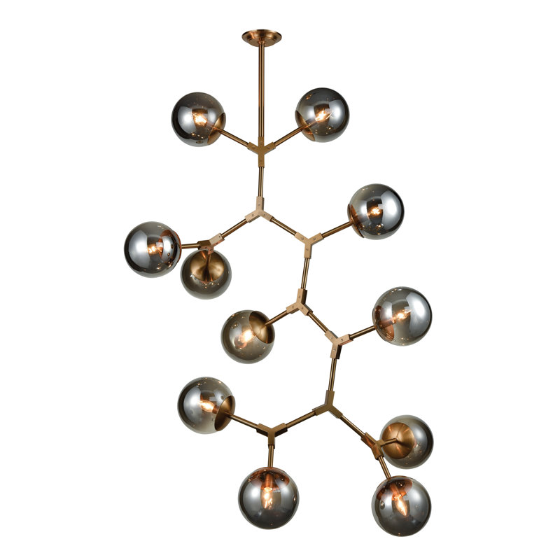Lustre à 11 lumières de 35 po de large Synaps - laiton vieilli