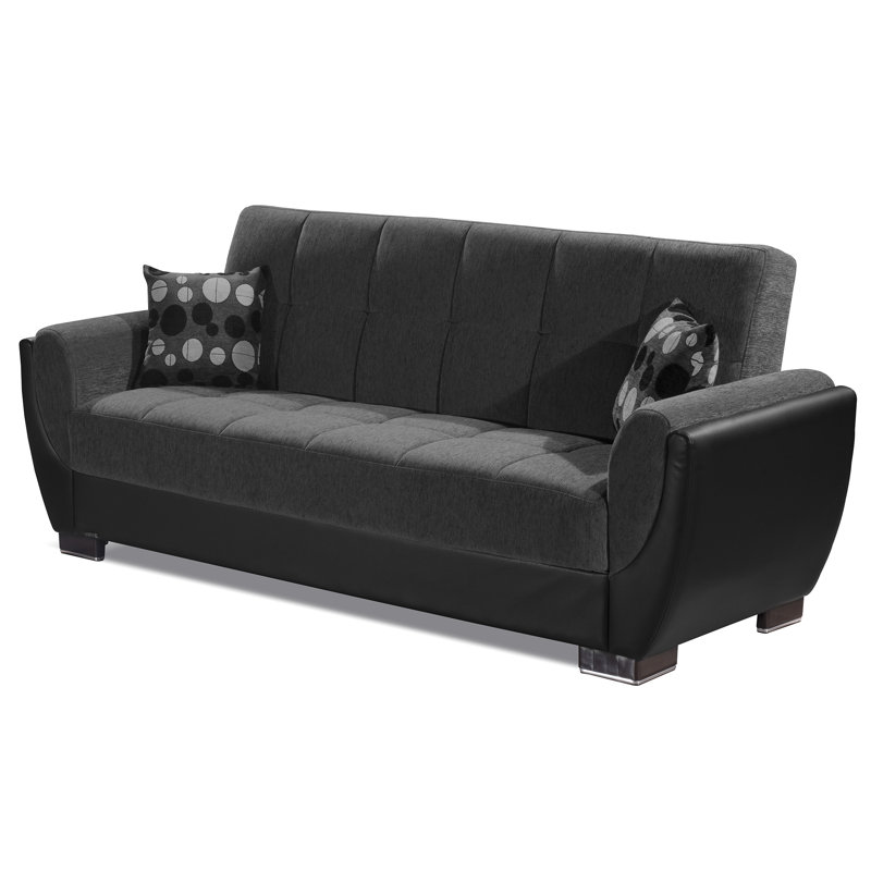 Upholstered 93.5'' Sleeper Sofa, Dark Gray/ Black