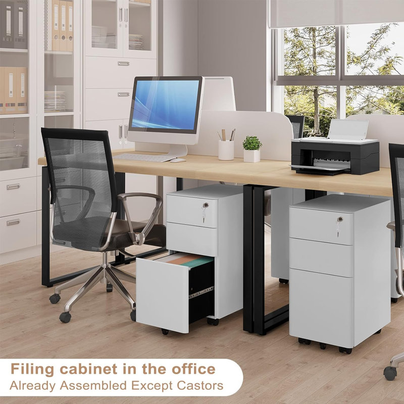 Holice 30 cm W 3 -Drawer Iron Filing Cabinet, White