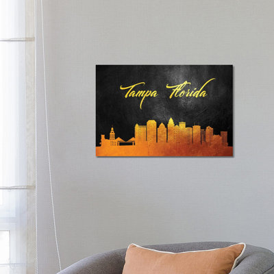 Tampa Florida Gold Skyline 1 Piece Wrapped Canvas Wall Art