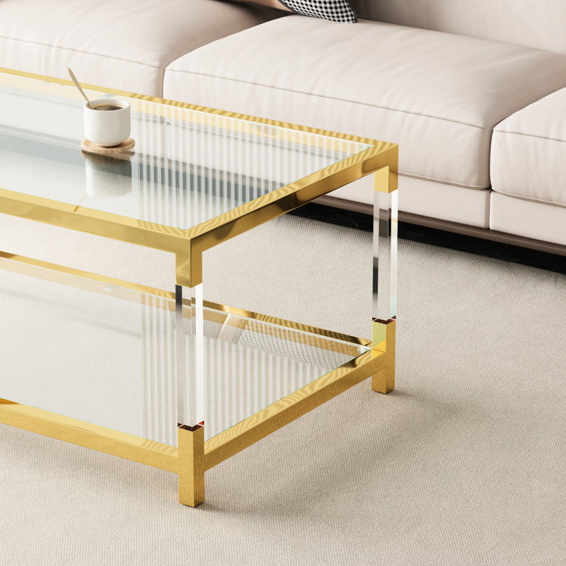 Modern Coffee Table With Stable Metal And Transparent Acrylic Construction Fashionable Frame Supports