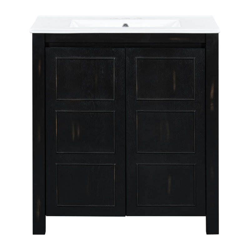 Meuble-lavabo rustique de 30 po, lavabo en céramique, poignées de porte dissimulées, fermeture en douceur, portes à assemblage rapide, facile à nettoyer et à entretenir
