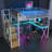 Metal Loft Bed with Built-in Work Station, Wardrobe, Storage Staircase and LED, White-1723304597