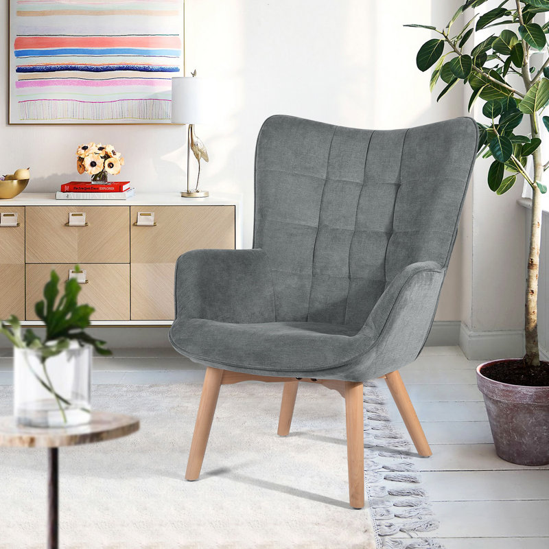 Drucker 68cm Wide Tufted Wingback Chair, Grey Fabric
