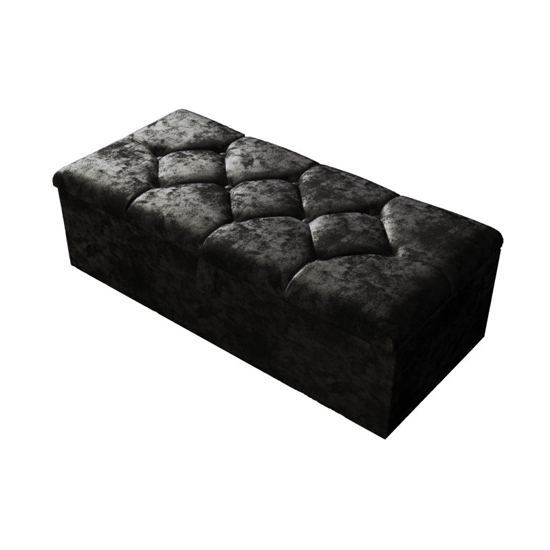 102 Wide Crushed Velvet Ottoman Storage Box with Hydrolic Arm, Black