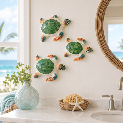 Clay And Glass Mosaic Wall Turtle Set