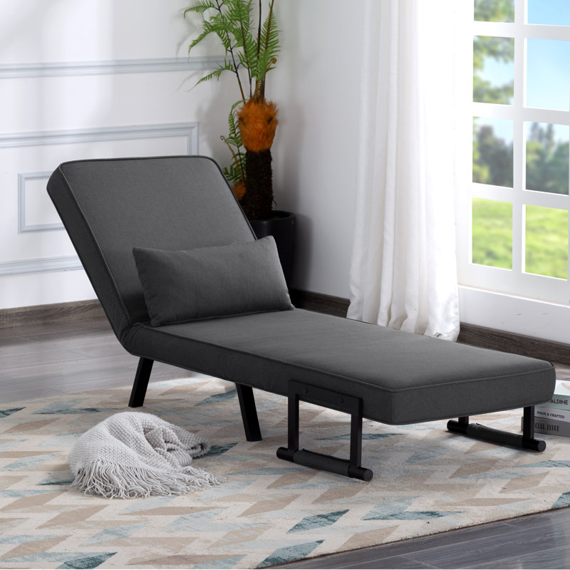 George Oliver 26” Folding Arm Chair Lounge 4-in-1 Convertible Sofa Bed, Gray Polyester