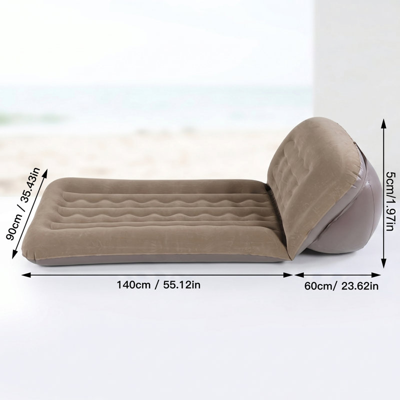 Air Sofa inflatable Couch, Inflatable Mattress with Adjustable Backrest Brown Portable Foldable Flocked Air Mattress, Brown